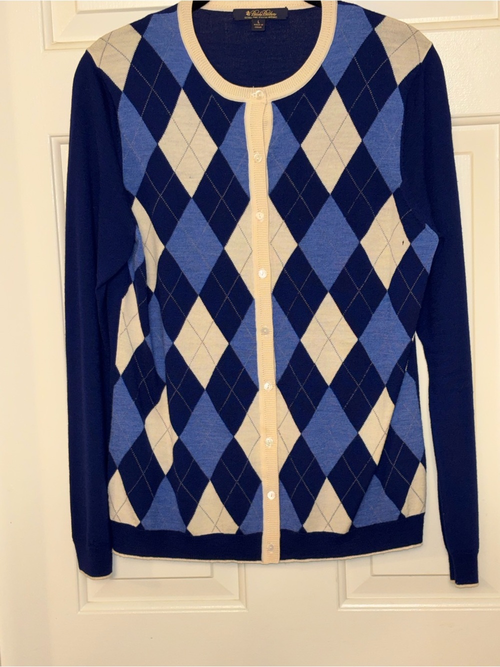 Pebble Beach Navy, Light Blue & Cream Argyle Button Cardigan
